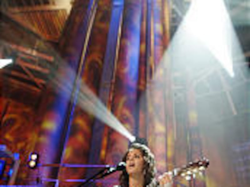 Katie Melua performs Monday in the leg of a North Sea oil platform.