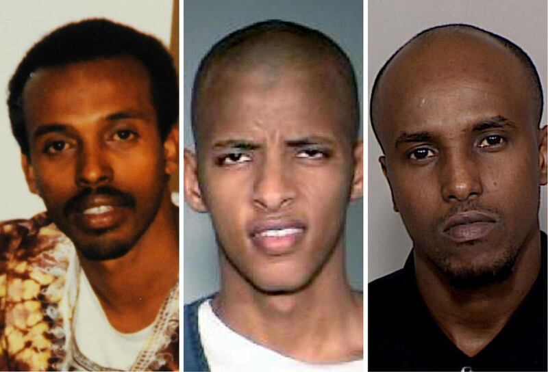FILE - This combination of undated file photos shows, from left: Mohamud Said Omar, Abdifatah Yusuf Isse and Salah Osman Ahmed. Ahmed and Isse, who are among more than 20 young men who left Minnesota since 2007 to join al-Shabab, are expected to testify a