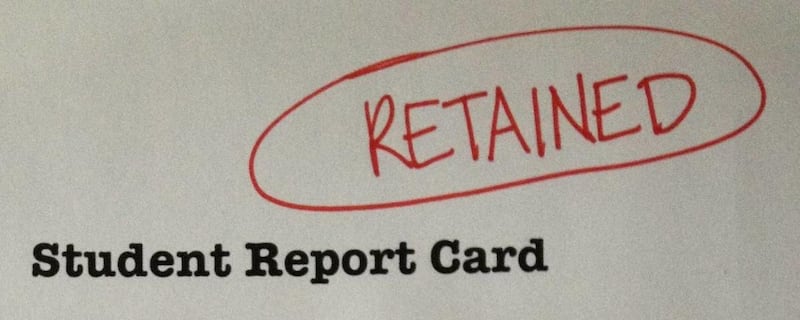A sample of a student's report card who has failed the seventh grade.