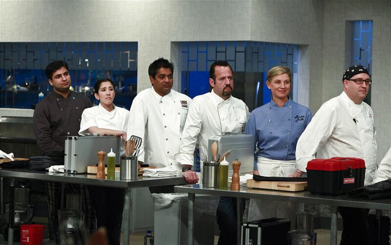 Suvir Saran, left, Celina Tio, Floyd Cardoz, Alessandro Stratta, Mary Sue Milliken and John Currence will compete on "Top Chef Masters," which airs Wednesday on Bravo.