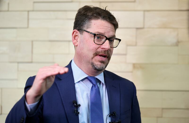 Brad Wilcox, University of Virginia sociology professor and director of the National Marriage Project, speaks to members of the media during a Social Media and Youth Mental Health Symposium at O.C. Tanner in Salt Lake City on Tuesday.