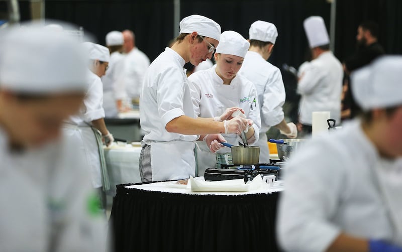 Utah high schools compete in the Utah Restaurant Association's annual ProStart State Championship culinary and management competitions at the Mountain America Expo Center in Sandy on Tuesday, March 6, 2018.