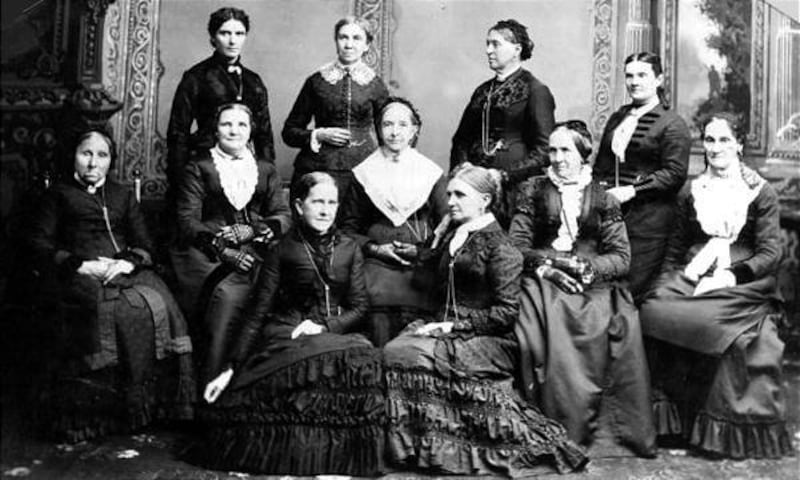 Leading women of Utah. Front row: Jane S. Richards, left, Emmeline Wells. Middle row: Phoebe Woodruff, Isabelle Horne, Eliza R. Snow, Zina Young, Marinda Hyde. Back row: Dr. Ellis R. Shipp, Bathsheba W. Smith, Elizabeth Howard, Dr. Romania Pratt Penrose.
