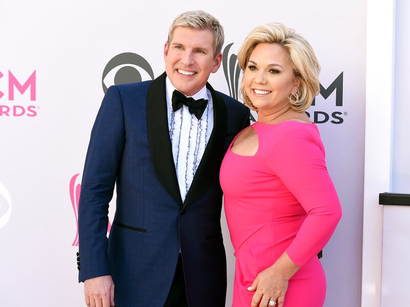 Todd Chrisley and his wife Julie Chrisley at the 52nd annual Academy of Country Music Awards in Las Vegas.