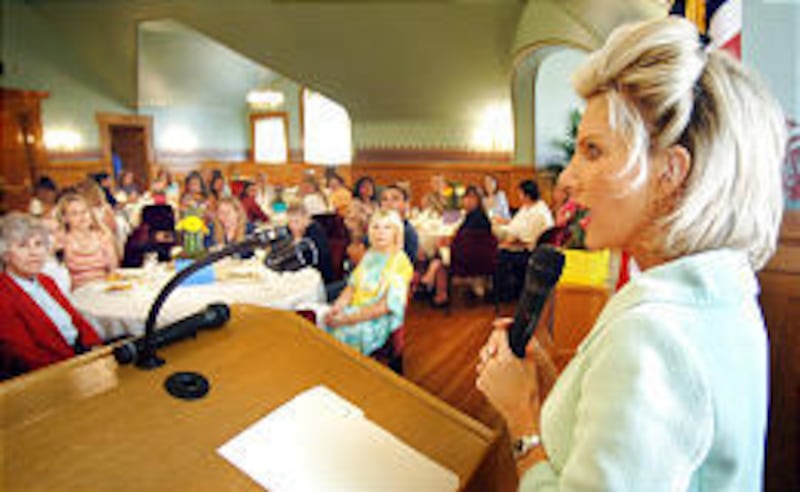 Utah's first lady Mary Kaye Huntsman speaks during a tea party Monday for women enrolled in treatment centers for problems related to substance abuse and domestic violence. About 50 women attended.