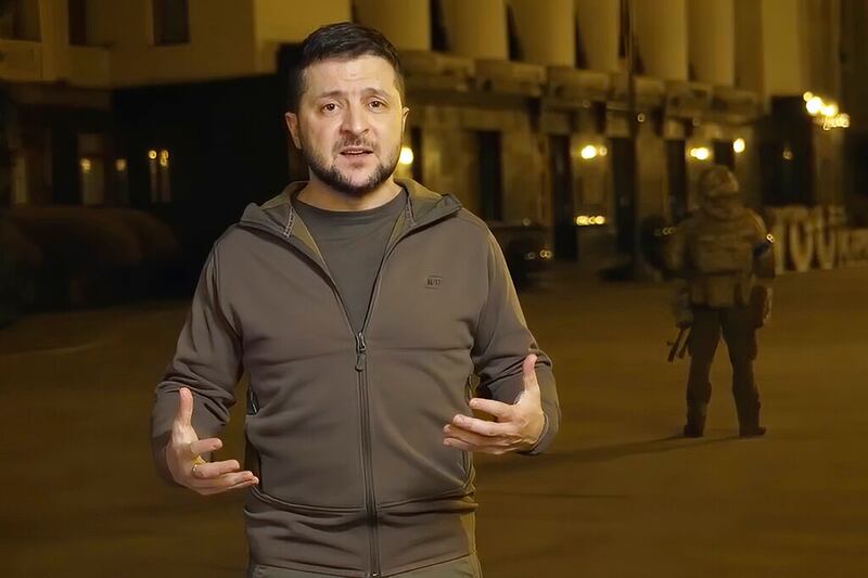 Ukrainian President Volodymyr Zelenskyy speaks from Kyiv, Ukraine.