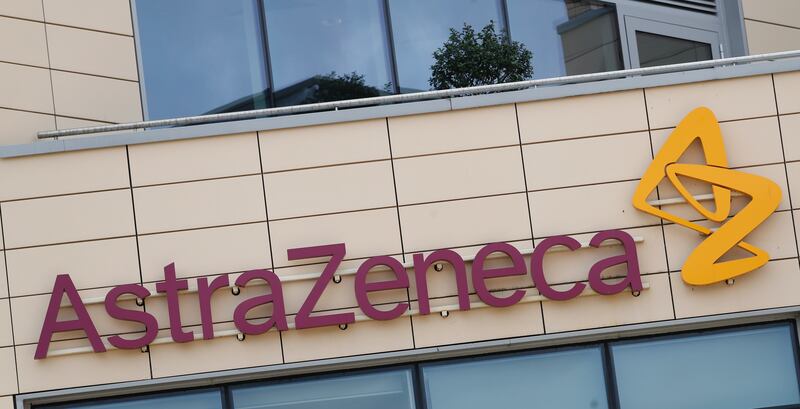 This Saturday, July 18, 2020 file photo shows a general view of AstraZeneca offices and the corporate logo in Cambridge, England.