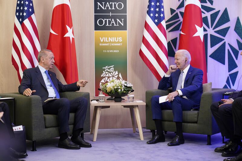 President Joe Biden and Turkey’s President Recep Tayyip Erdogan meet at the NATO summit in Vilnius, Lithuania.