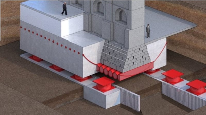 A rendering of the Salt Lake Temple base isolation system.