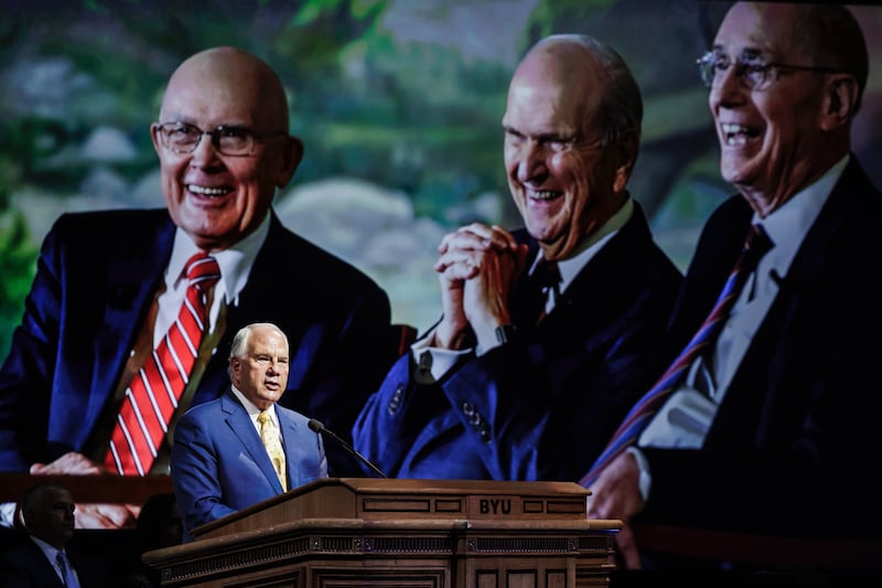 Elder Ronald A. Rasband speaks about President Russell M. Nelson at BYU's annual University Conference on Aug. 26, 2024.
