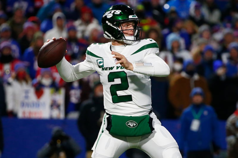 New York Jets quarterback Zach Wilson throws a pass during the first half against the Buffalo Bills.