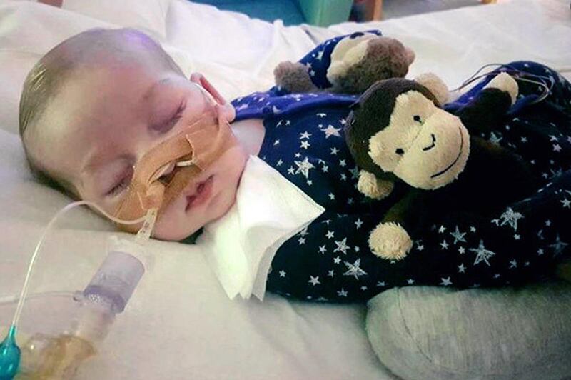 This is an undated photo of sick baby Charlie Gard provided by his family, taken at Great Ormond Street Hospital in London.