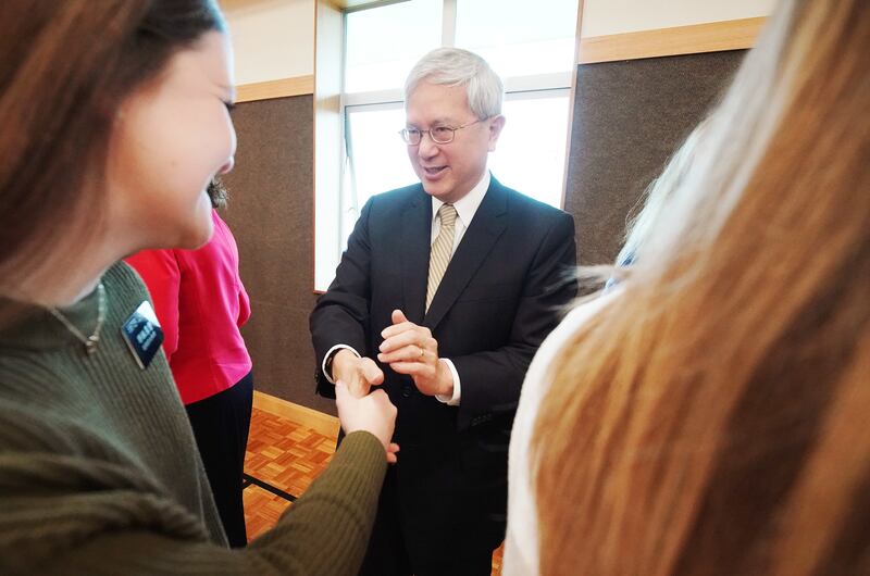 Elder Elder Gerrit W. Gong, of The Church of Jesus Christ of Latter-day Saints’ Quorum of the Twelve Apostles, meets with missionaries in Auckland, New Zealand on Monday, May 20.