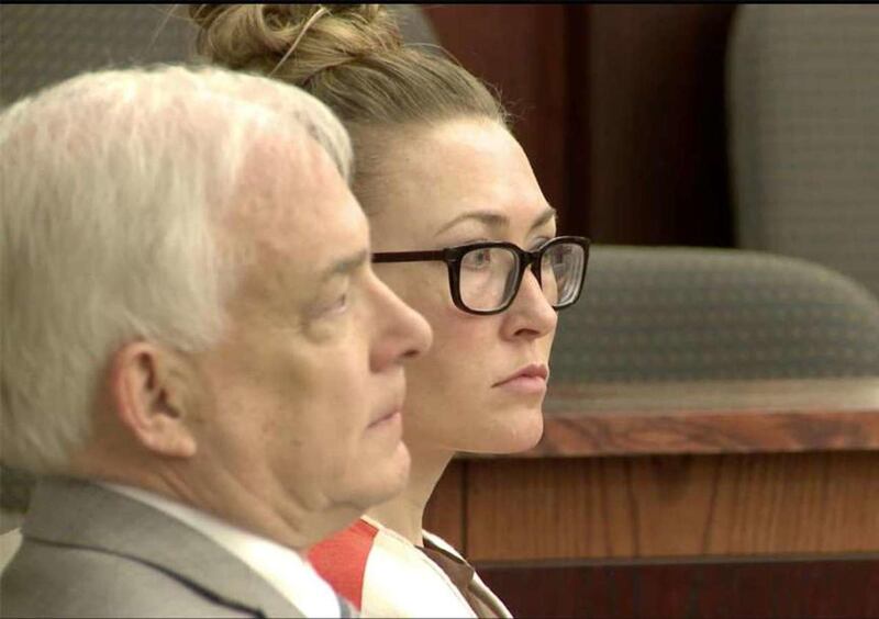 Brianne Altice, right, makes an appearance in court Monday in Farmington, Monday, March 30, 2015. Her attorney, Ed Brass, is pictured on the left.
