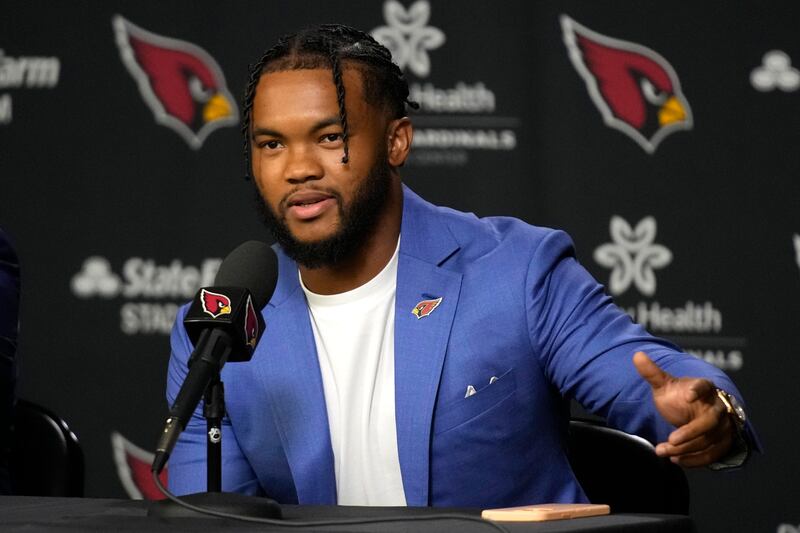 Arizona Cardinals quarterback Kyler Murray speaks during a press conference on July 22, 2022.