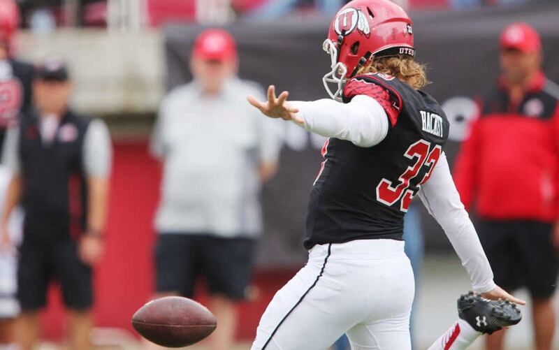 Utah Utes kicker Tom Hackett punts during the Red White game in Salt Lake City  Saturday, April 25, 2015.