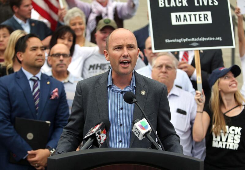 Lt. Gov. Spencer Cox speaks at the One Utah Rally for Unity on the steps of the State Capitol Building in Salt Lake City, on Monday, Aug. 14, 2017.