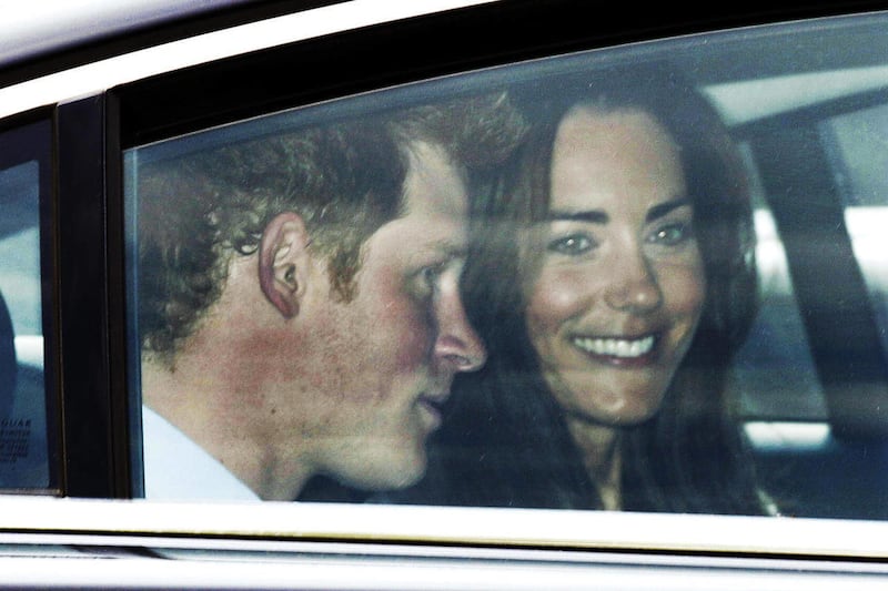 Kate Middleton, right, and best man Prince Harry leave Westminster Abbey in London after a rehearsal in readiness for the royal wedding, Thursday, April 28, 2011. Kate Middleton and her bridesmaids, together with best man Prince Harry, rehearsed once more