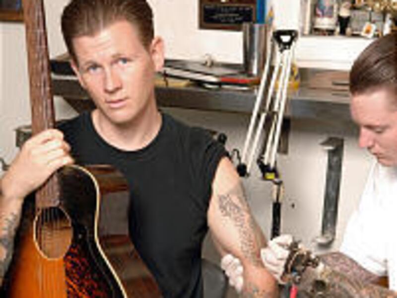 Jake La Botz plays at tattoo parlors and even tattoo conventions.