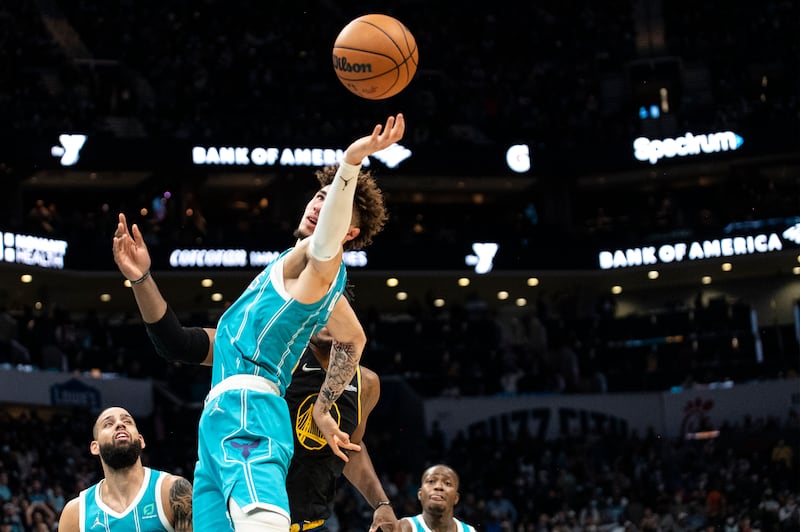 Charlotte Hornets guard LaMelo Ball looks to rebound