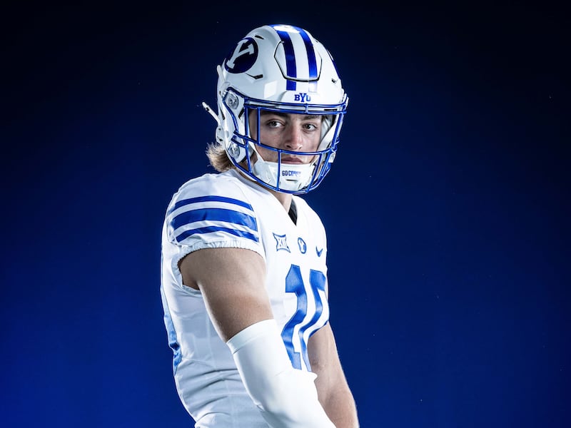 BYU receiver Reggie Frischknecht poses for a picture during his official recruiting visit to BYU.