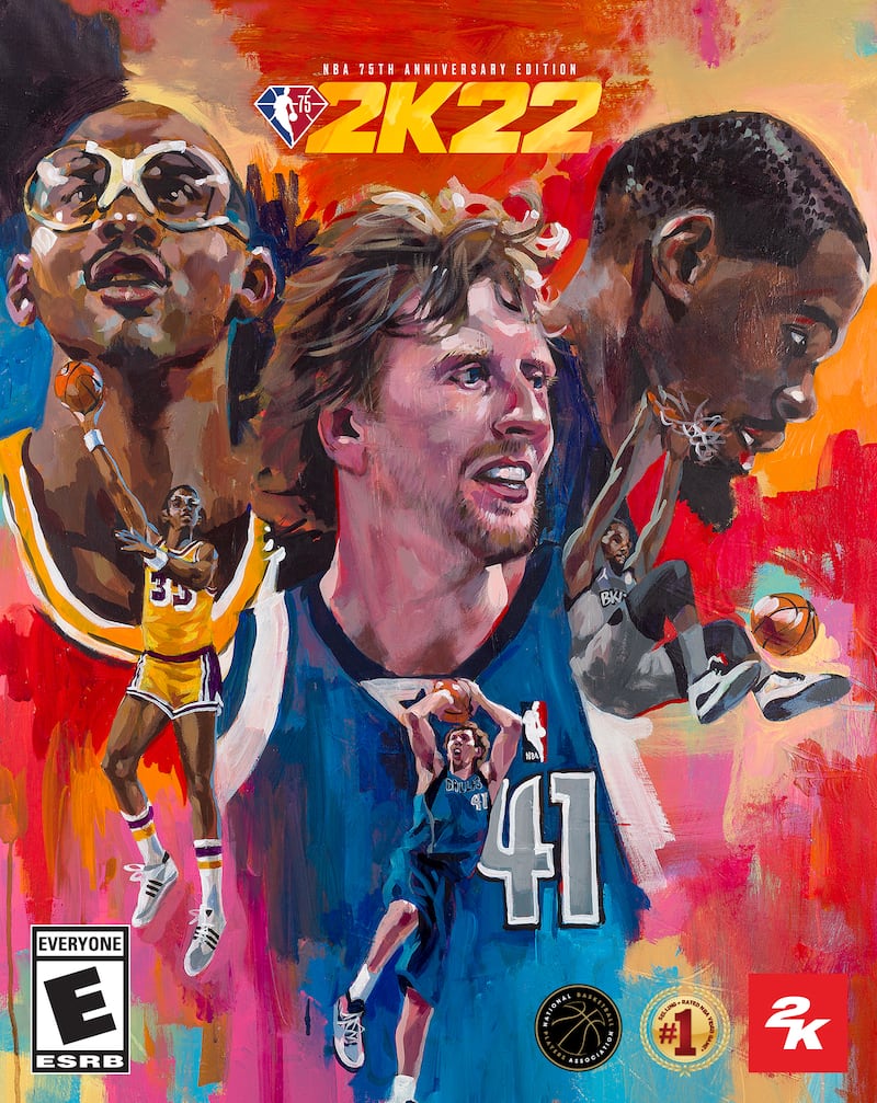 Kareem Abdul-Jabbar, Dirk Nowitzki and Kevin Durant on the cover for NBA 2K22.