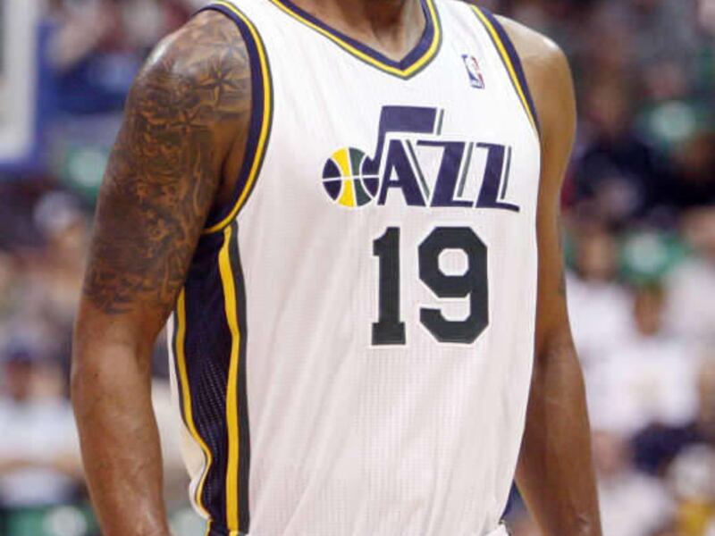 Utah Jazz guard Raja Bell comes back out on the court after a timeout as the Utah Jazz take on the Detroit Pistons Monday, March 12, 2012. Bell was waived on Sunday.