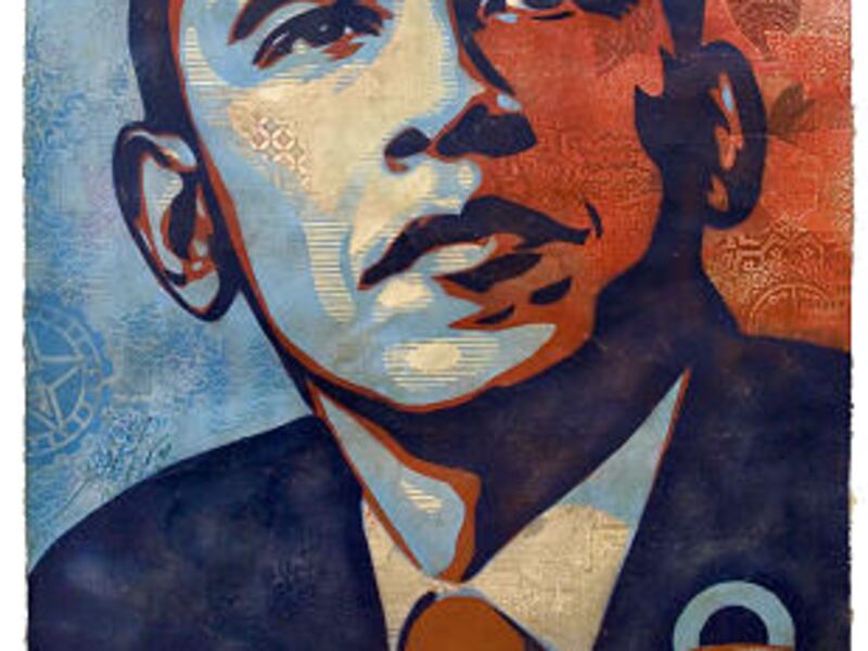 A disputed collage by Shepard Fairey, titled "Barack Obama."