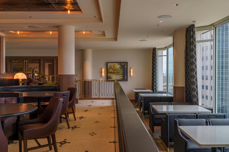 A dining area inside The Roof Restaurant on the 10th floor of the Joseph Smith Memorial Building in downtown Salt Lake City on Tuesday, Aug. 26, 2025.