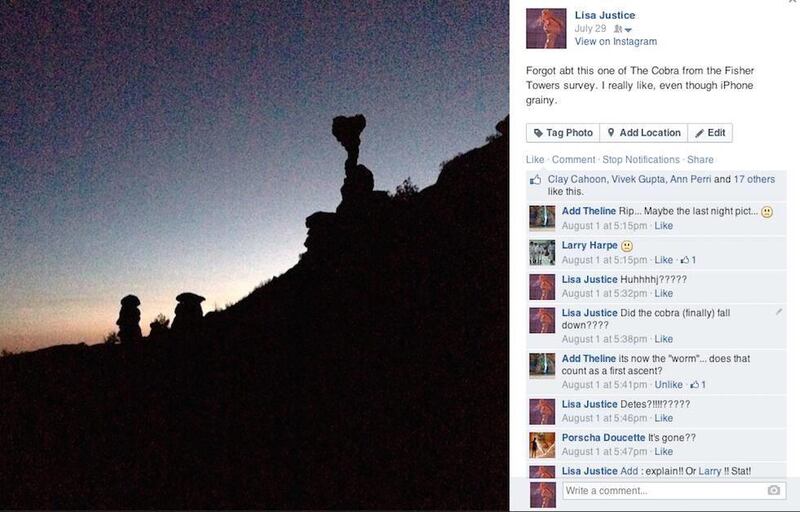 A photo of the Cobra tower taken by Lisa Hathaway about a week before the top of the tower broke off, along with comments about the Cobra's demise on her Facebook page.