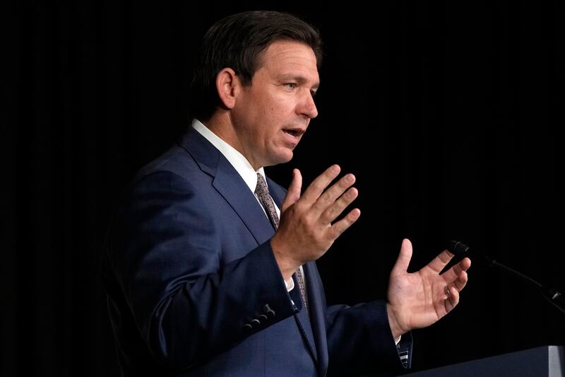 Florida Gov. Ron DeSantis speaks at Palm Beach Atlantic University in West Palm Beach, Fla.