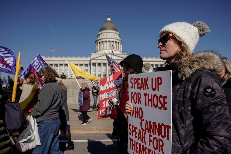 Thousands rally outside of the Utah Capitol for the annual March for Life in Salt Lake City on Saturday, Jan. 22, 2022.