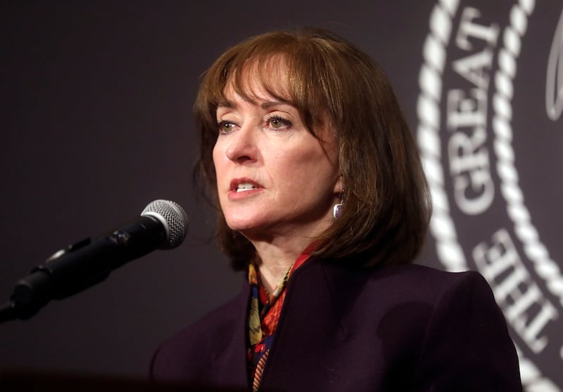 Sydnee Dickson, Utah state superintendent of public education, speaks during a media briefing at the Capitol.