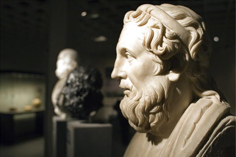 A marble bust of Homer is displayed in "Homer, the Myth of Troy in Poetry and Art" at Basel Museum of Antiquities.