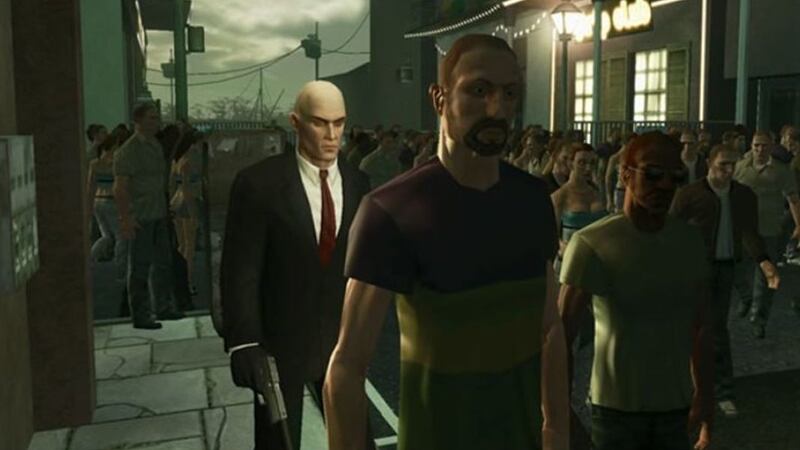Professional assassin Agent 47 tails a target in this screenshot from "Hitman: Blood Money."