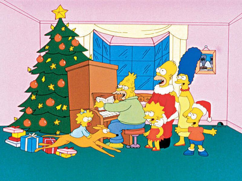 The Simpson family in the “Simpsons Roasting on an Open Fire” episode.