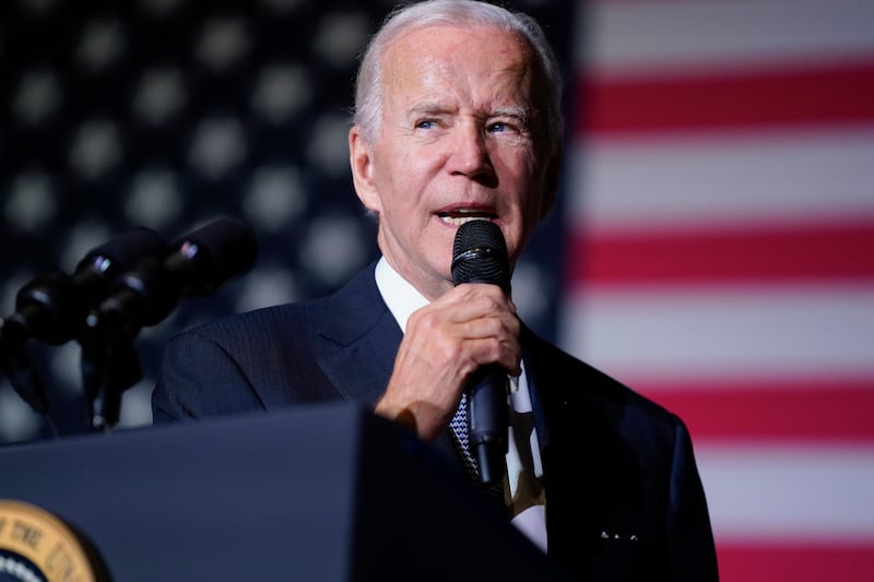 President Joe Biden speaks about student loan debt relief at Delaware State University.