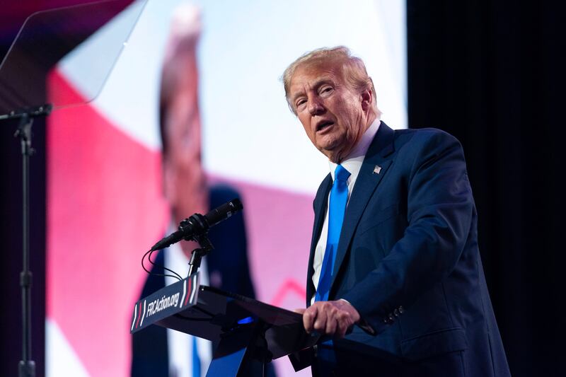 Former President Donald Trump speaks during the Pray Vote Stand Summit on Sept. 15, 2023, in Washington.