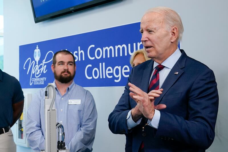 President Joe Biden speaks at Nash Community College in Rocky Mount, North Carolina.