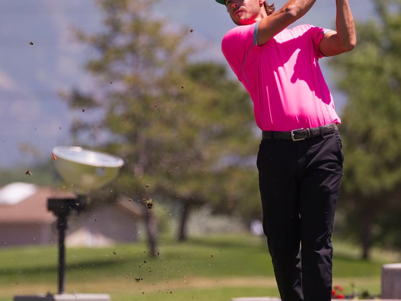 Jordan Rodgers tees off on the third day of the 78th Provo Open at East Bay Golf Course in Provo, Saturday, June 10, 2017.