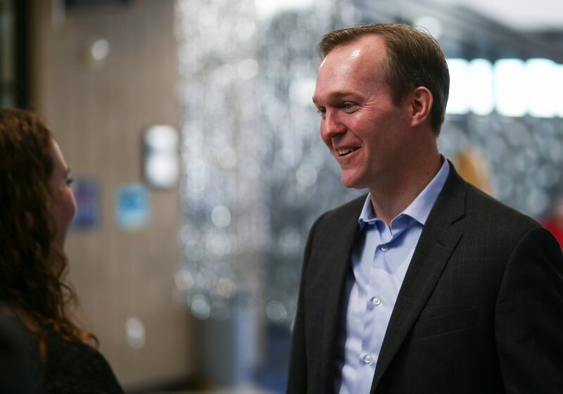 FILE - Rep. Ben McAdams, D-Utah, attends the Salt Lake County Democratic Party's Central Committee's election to choose his successor as county mayor at Corner Canyon High School in Draper on Saturday, Jan. 26, 2019.