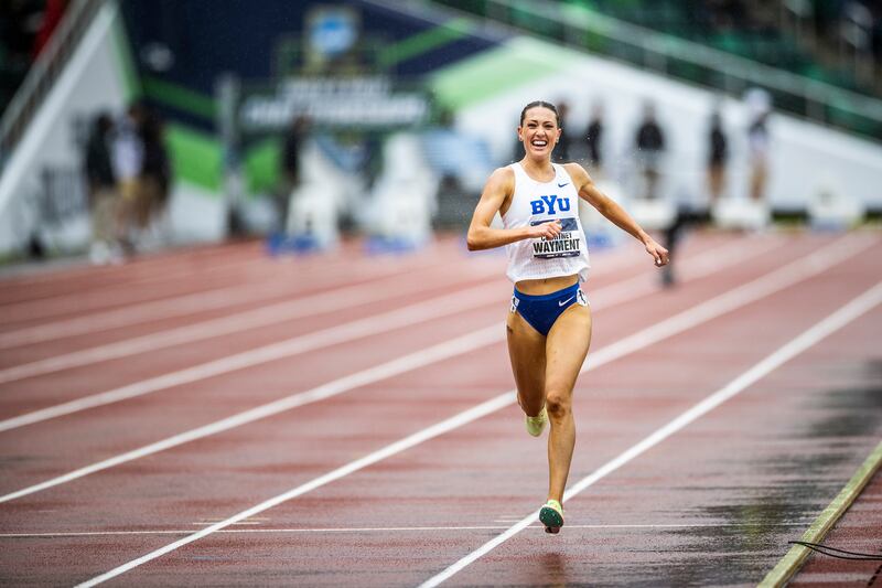 BYU graduate Courtney Wayment runs in the 3,000-meter steeplechase finals at the NCAA Track and Field Championships.