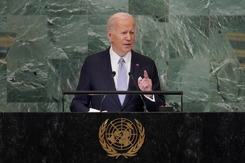 President Joe Biden addresses the 77th session of the United Nations General Assembly at U.N. headquarters.