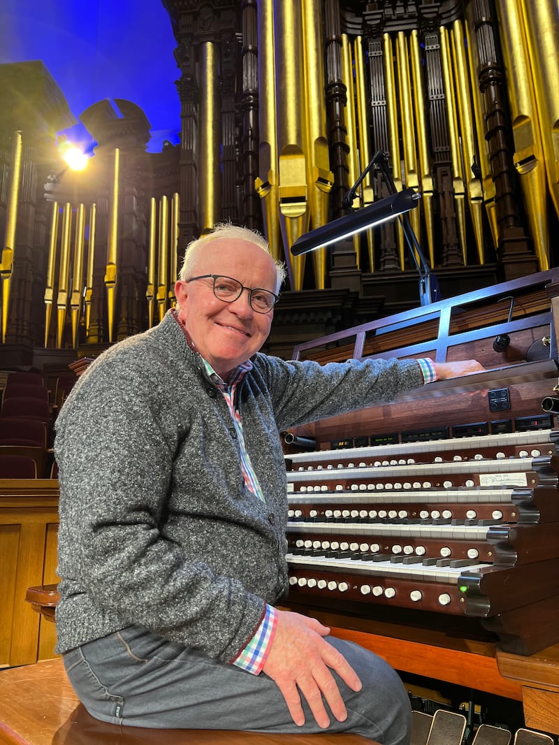 James Higdon sits at the historic organ in the Salt Lake Tabernacle.