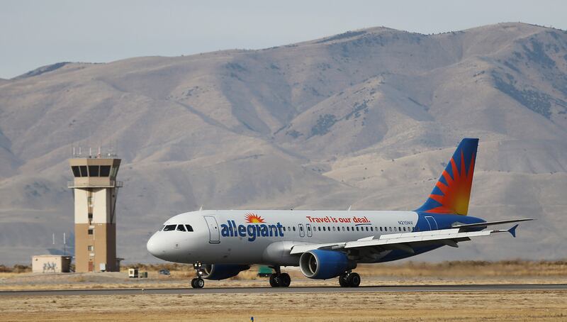 An Allegiant airplane lands at the Provo airport in Provo on Wednesday, Nov. 6, 2019.