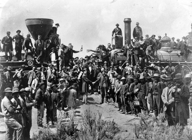 Where East meets West: One of America’s most famous photographs, taken at Promontory Summit on May 10, 1869.