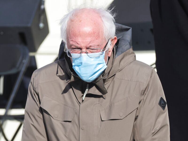Sen. Bernie Sanders, I-Vt., wears mittens.