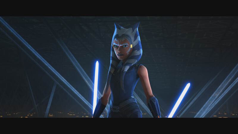 Ahsoka Tano and Maul in “Star Wars: The Clone Wars,” exclusively on Disney Plus.