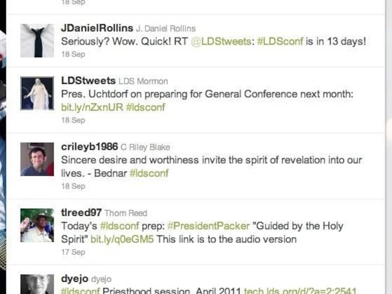 Those tweeting about general conference use the #ldsconf hashtag.