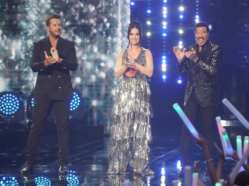 “American Idol” judges Luke Bryan, Katy Perry and Lionel Richie on the season finale of “American Idol.”